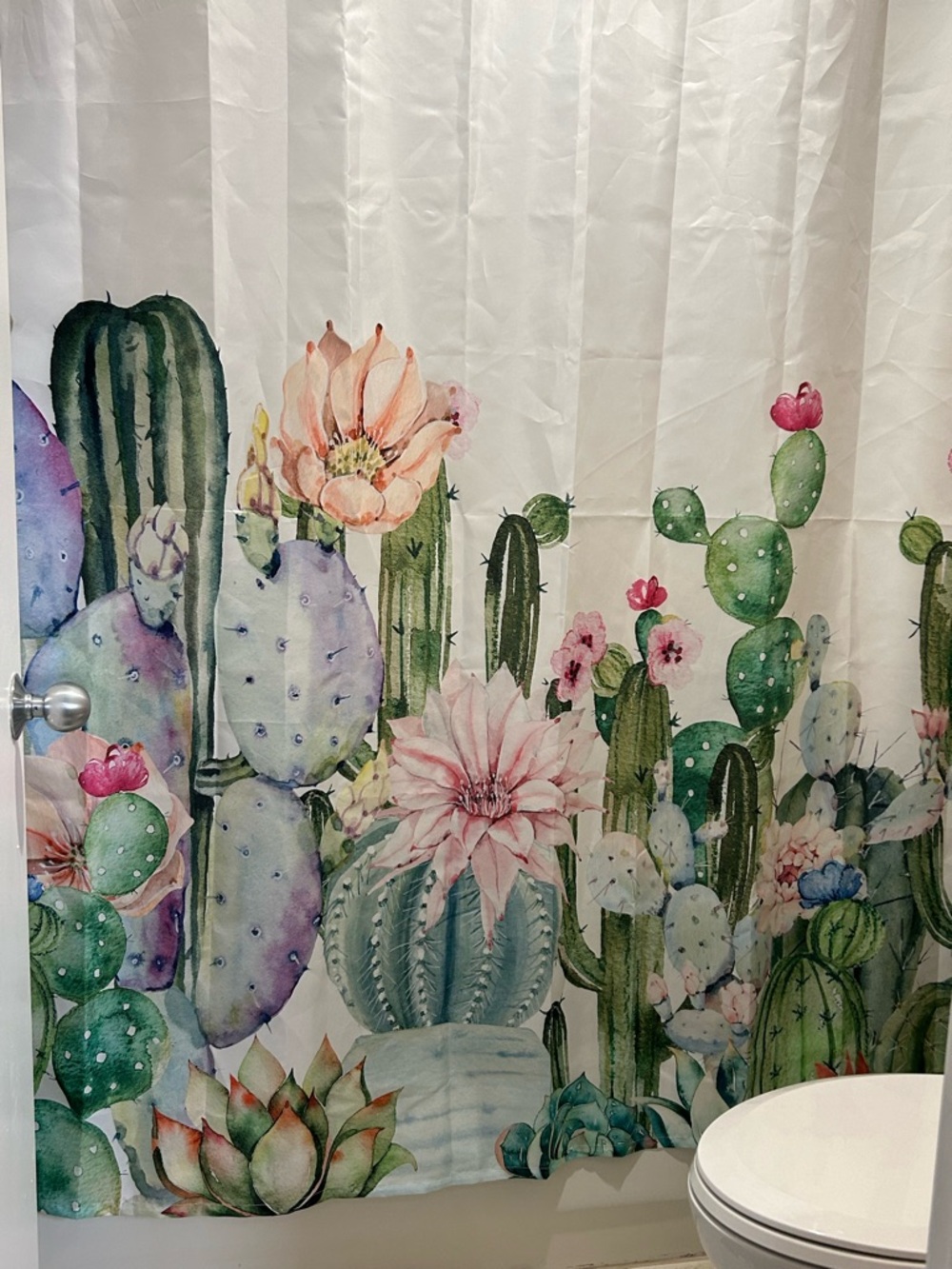Cactus Floral Shower Curtain - Pink & Green Botanical Design